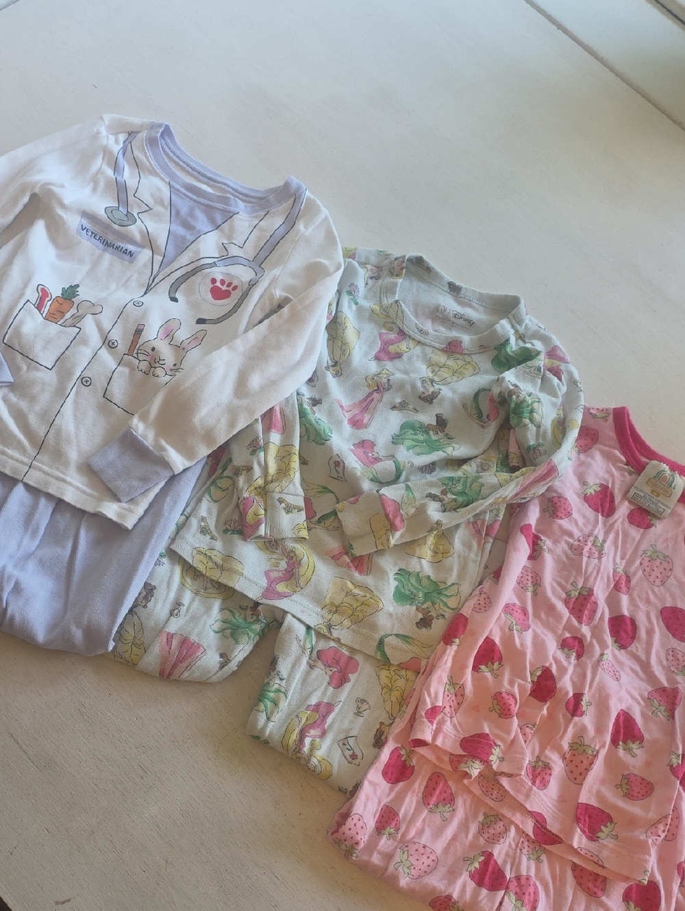Vet, Disney Princess & Pink Strawberry 3-Pack Kids Pajama Sets